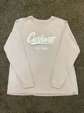 Carhartt Shirt Womens 2XL Light Purple Long Sleeve Loose Fit Cursive Graphic Cas